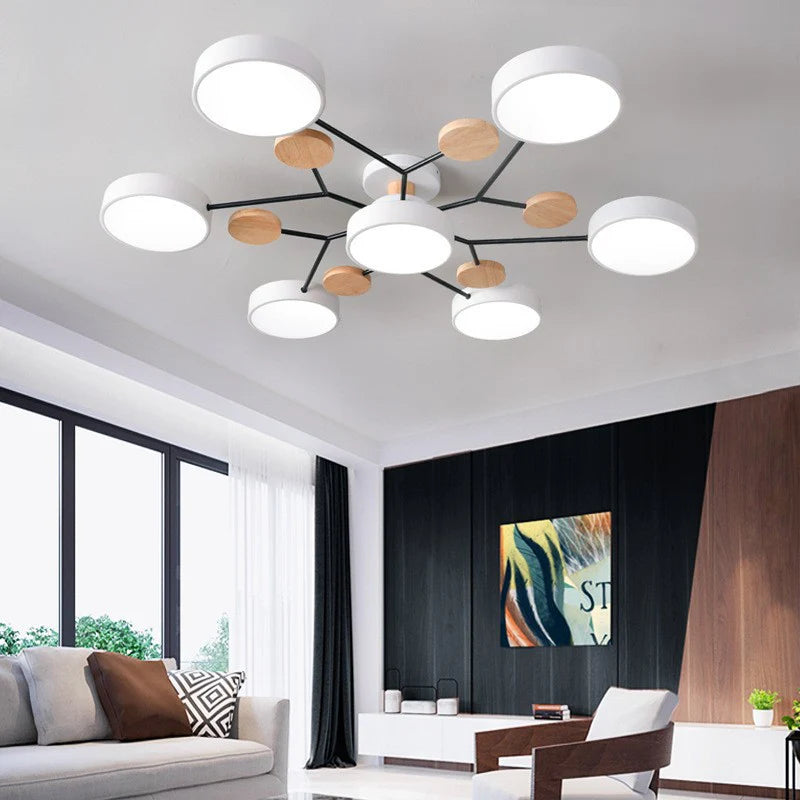 Skandynawska okrągła lampa sufitowa LED z designem gałązki