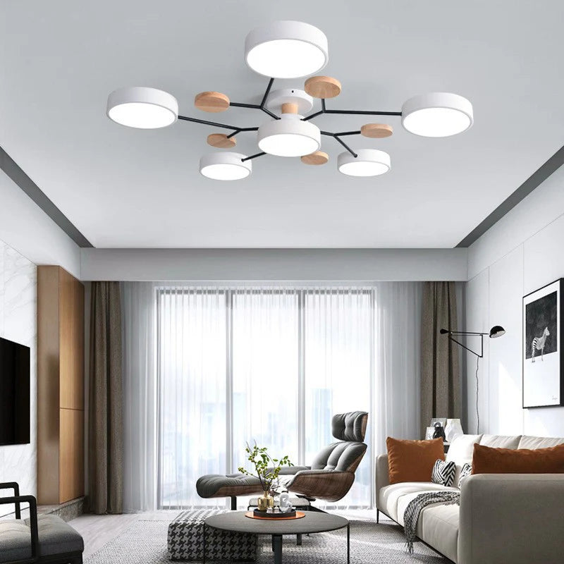 Skandynawska okrągła lampa sufitowa LED z designem gałązki