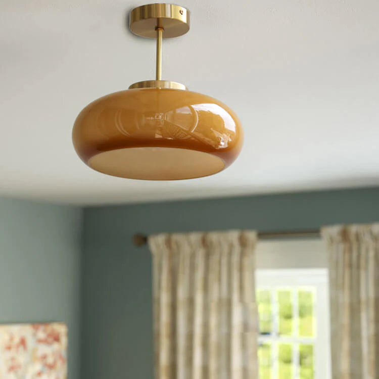 Vintage’owa mosiężna lampa sufitowa półprzysufitowa