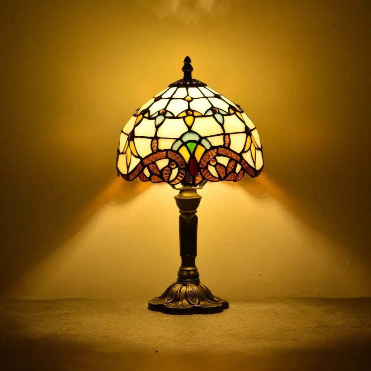 Antyczna Lampa Witrażowa | Ciepłe Oświetlenie, Ręcznie Wykonana, Szkło, 37x20 cm 2