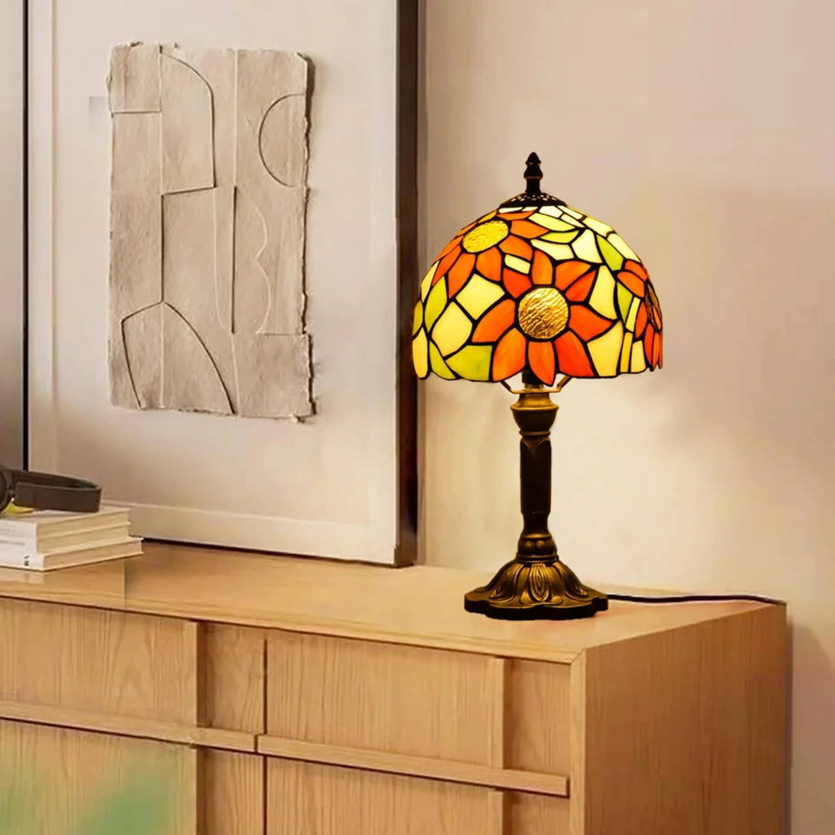 Antyczna Lampa Witrażowa | Ciepłe Oświetlenie, Ręcznie Wykonana, Szkło, 37x20 cm 4
