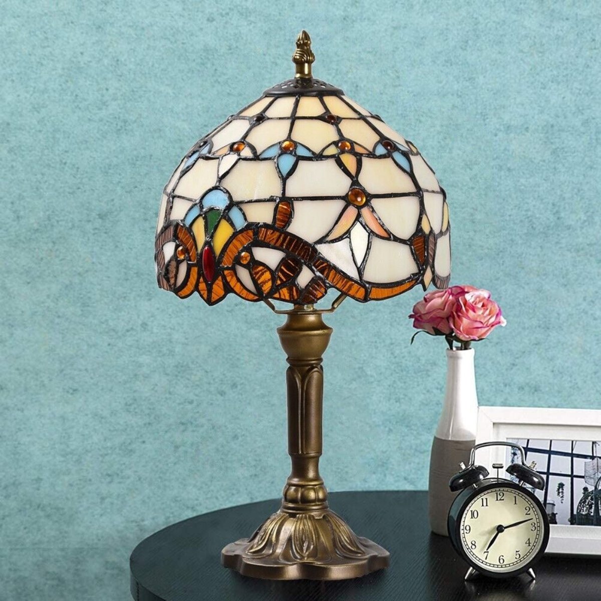 Antyczna Lampa Witrażowa | Ciepłe Oświetlenie, Ręcznie Wykonana, Szkło, 37x20 cm 5
