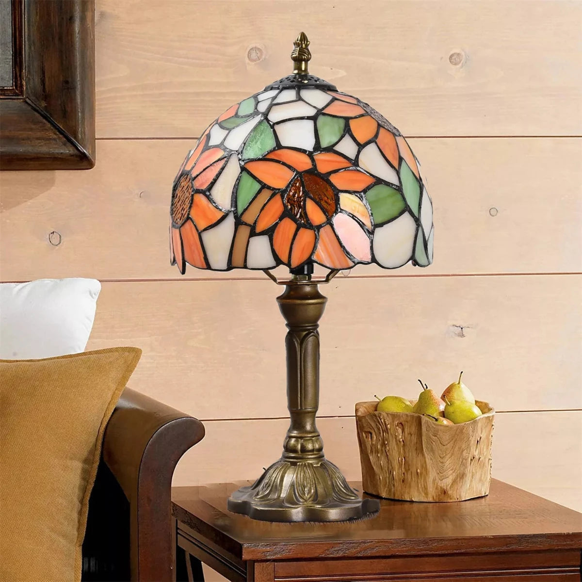 Antyczna Lampa Witrażowa | Ciepłe Oświetlenie, Ręcznie Wykonana, Szkło, 37x20 cm 6