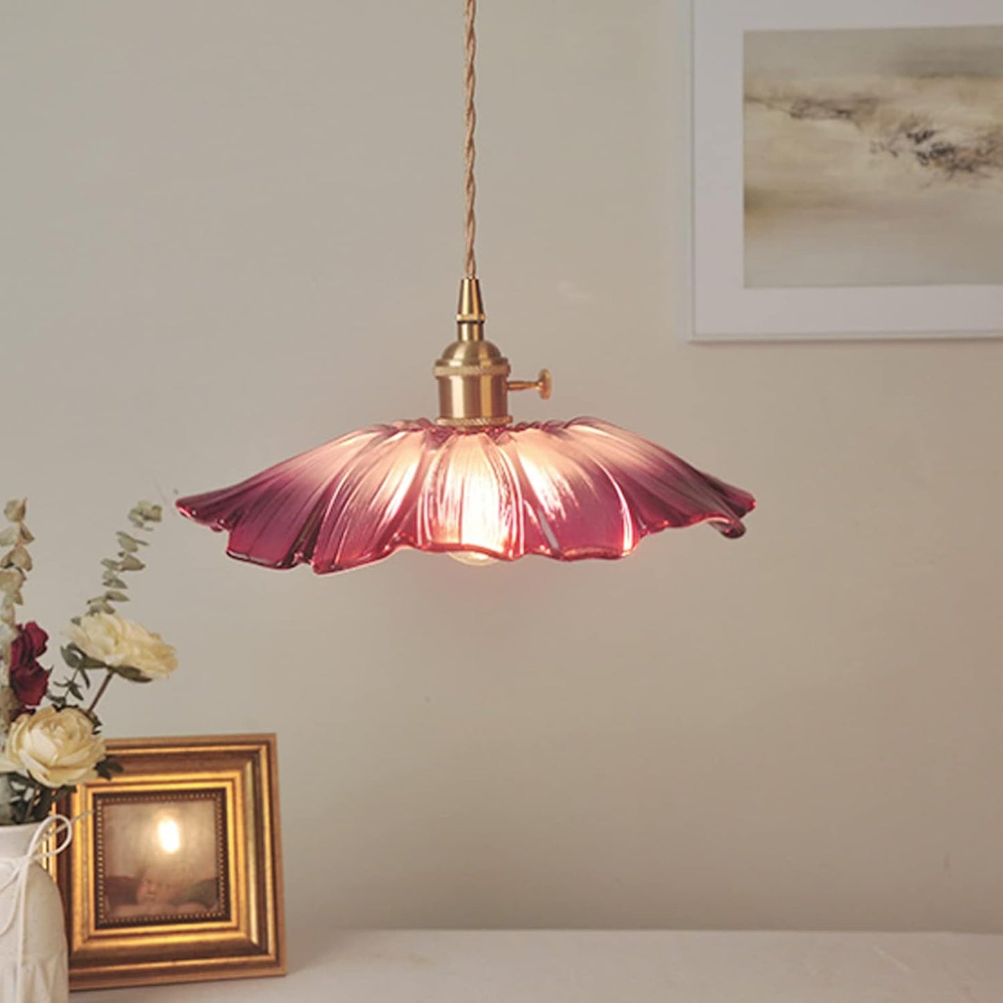Elegancki Żyrandol Retro Do Jadalni, Szklana Lampa W Kwiatowy Wzór, Regulowana Wysokość 150 cm, Idealny Do Salonu I Pokoju 5