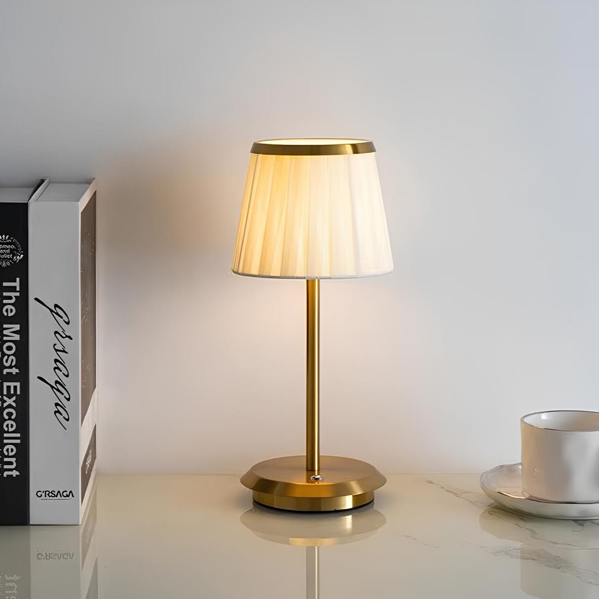 Klasyczna Lampa Stołowa Bezprzewodowa | Czarna, Regulowane Oświetlenie, Żelazny Korpus, Tkaninowy Klosz 2