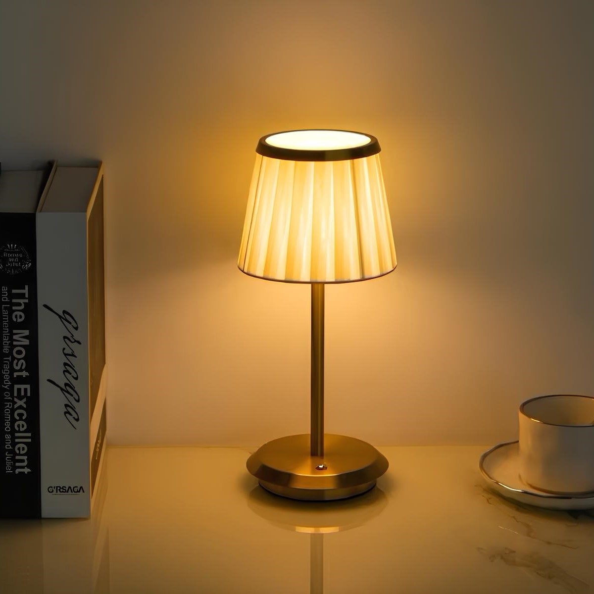 Klasyczna Lampa Stołowa Bezprzewodowa | Czarna, Regulowane Oświetlenie, Żelazny Korpus, Tkaninowy Klosz 5