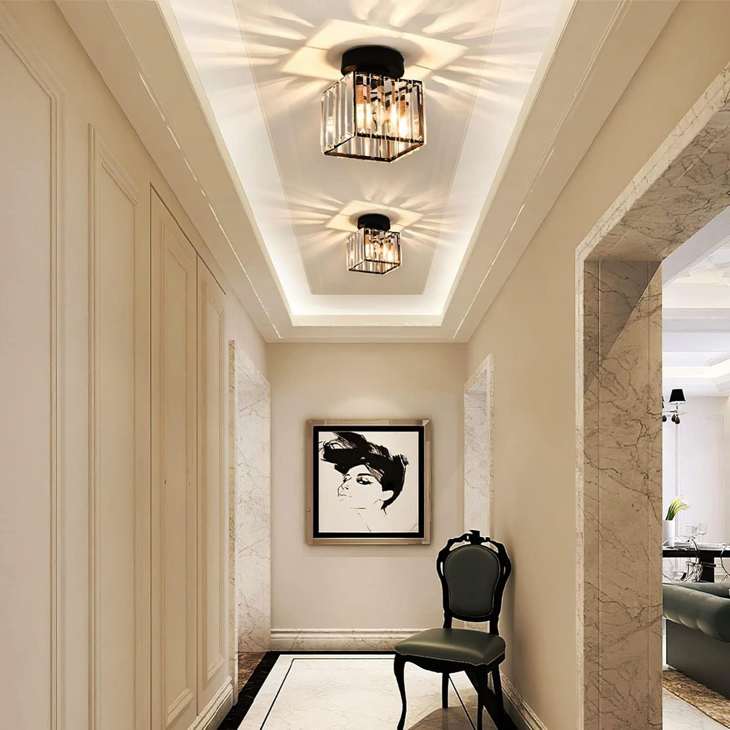 Kryształowa Lampa Sufitowa z Mosiężną Oprawą do Salonów – Elegancka Lampy Sufitowe Wiszące do Nowoczesnych Wnętrz 1