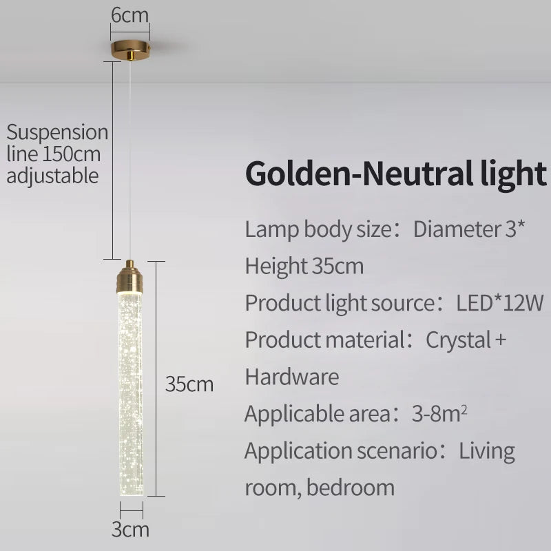 Kryształowa Lampa Wisząca | 12W, Złote Okucia, Do Salonu, 1,5 m 6