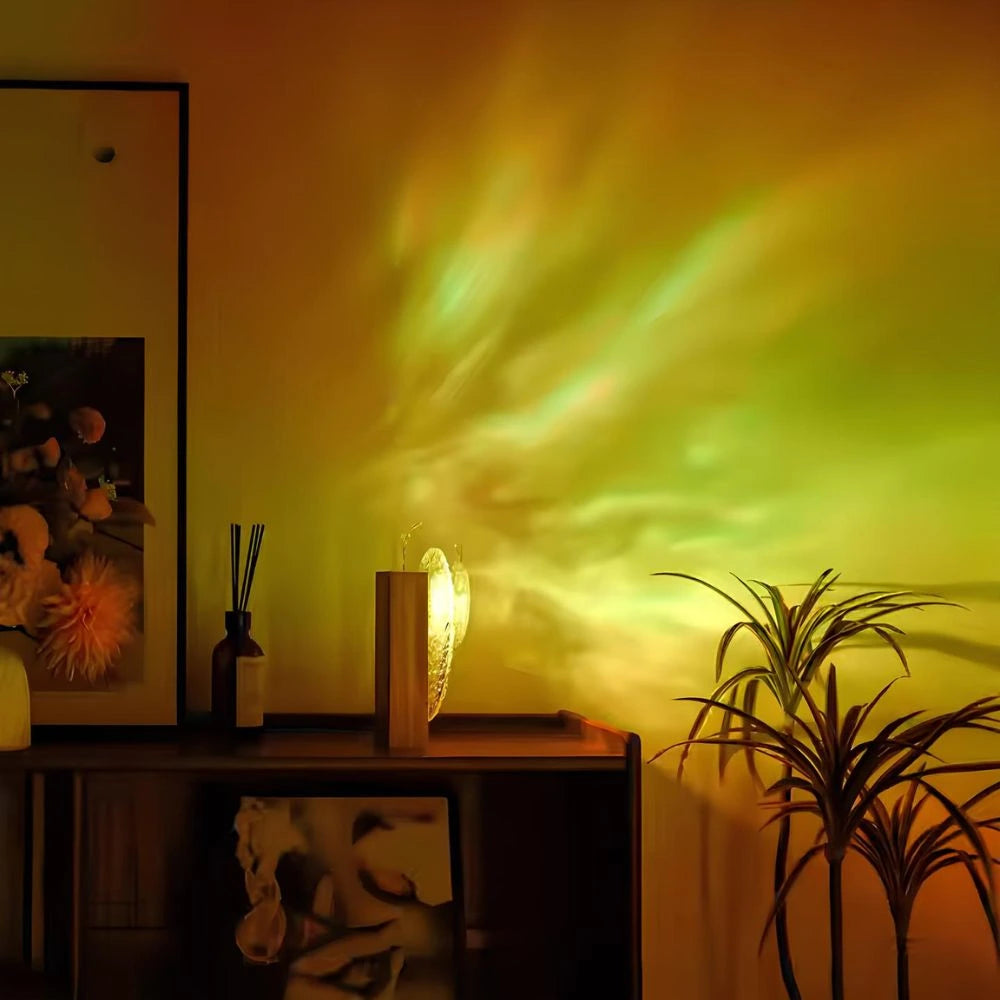 Lampa Atmosferyczna z Projekcją Zachodu Słońca | Regulowane Światło, Akryl i Drewno 1