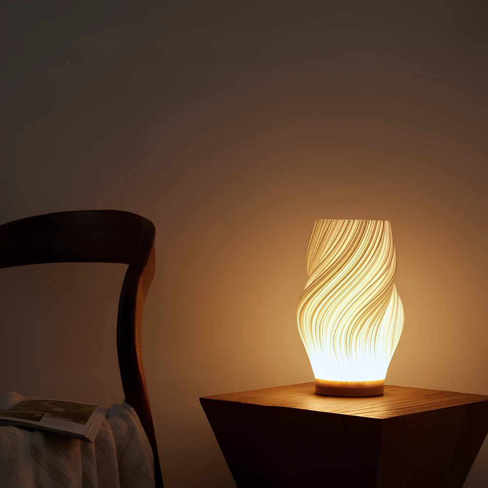 Lampa Dimmable z Drewnianą Podstawą | Nowoczesny Design, Regulowane Oświetlenie USB 4