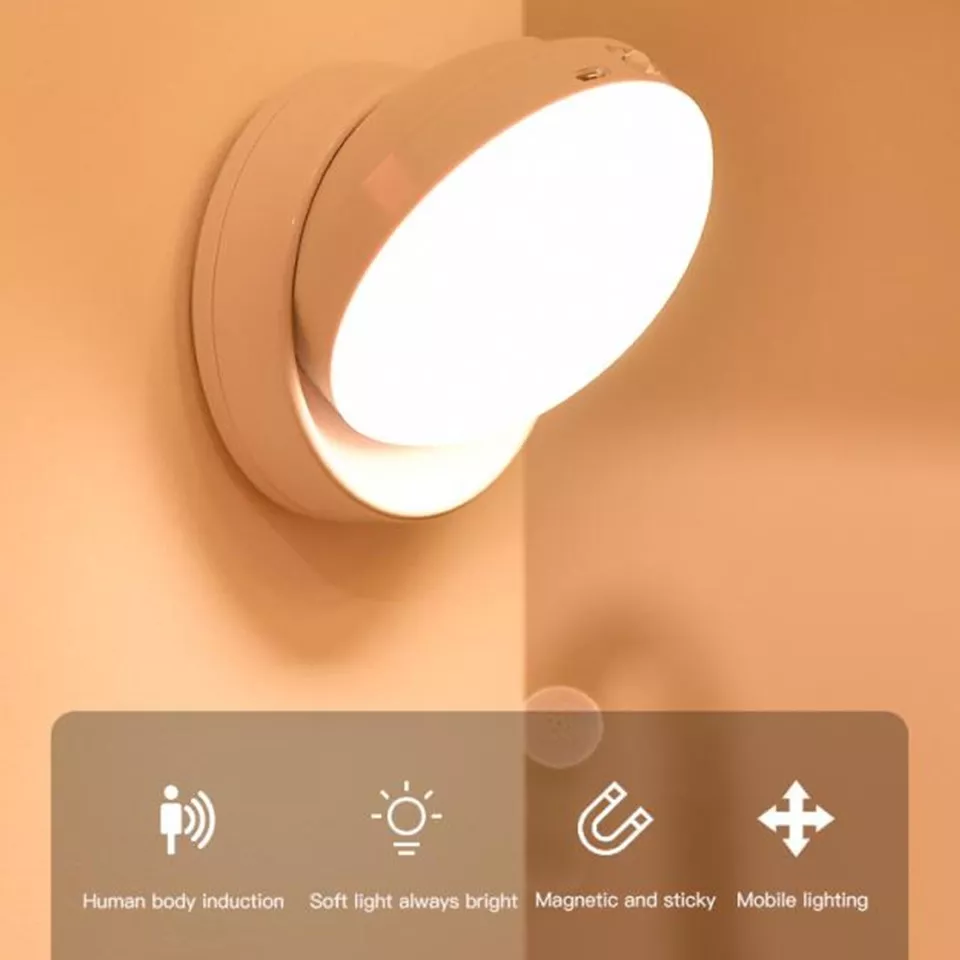 Lampa LED z Czujnikiem Ruchu, Energooszczędna Lampa Ścienna z Obrotową Głowicą 360° 2