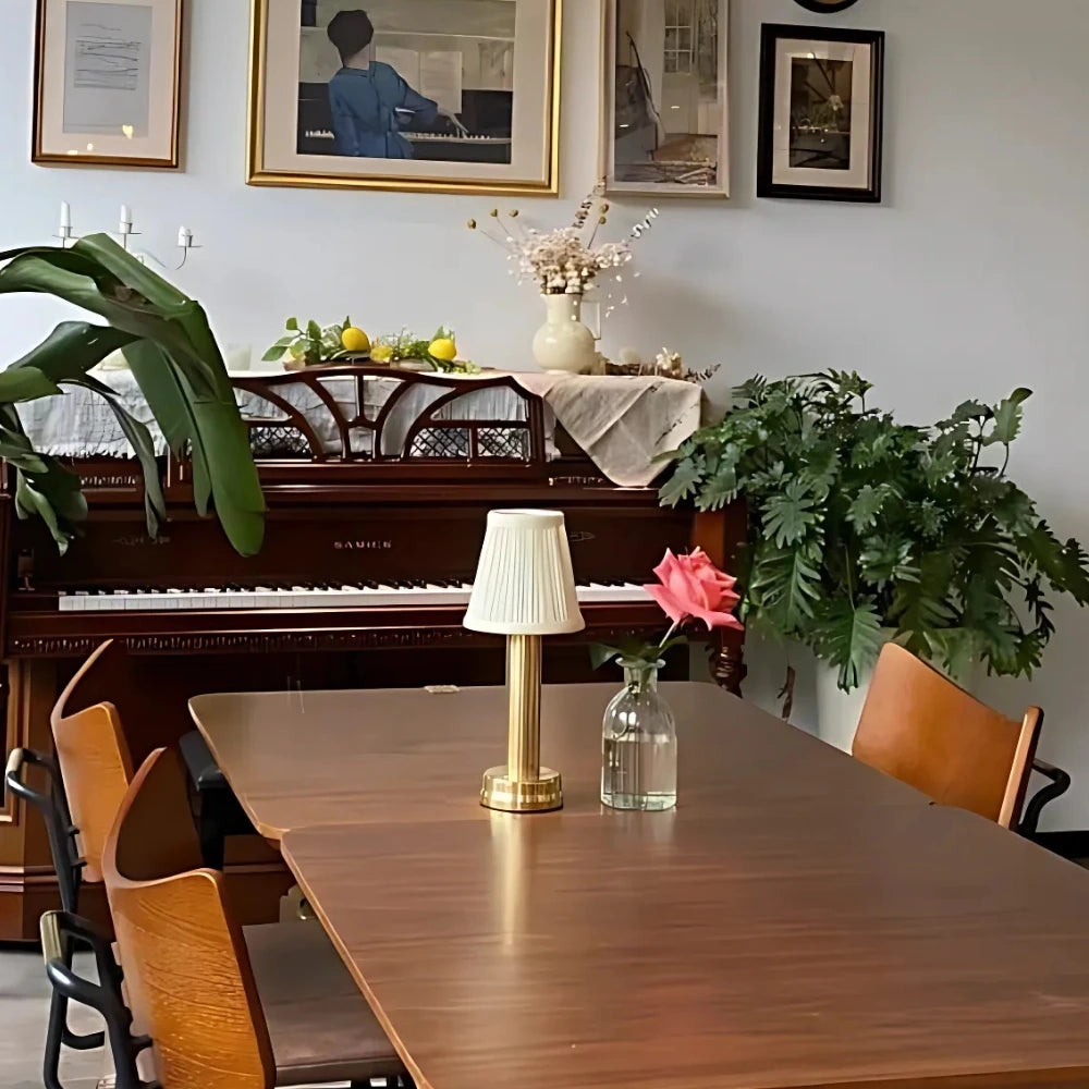 Lampa Stołowa Retro Bezprzewodowa z Plisowanym Odcieniem | Dimmable, Aluminium, Lampy Stołowe do Salonu 8