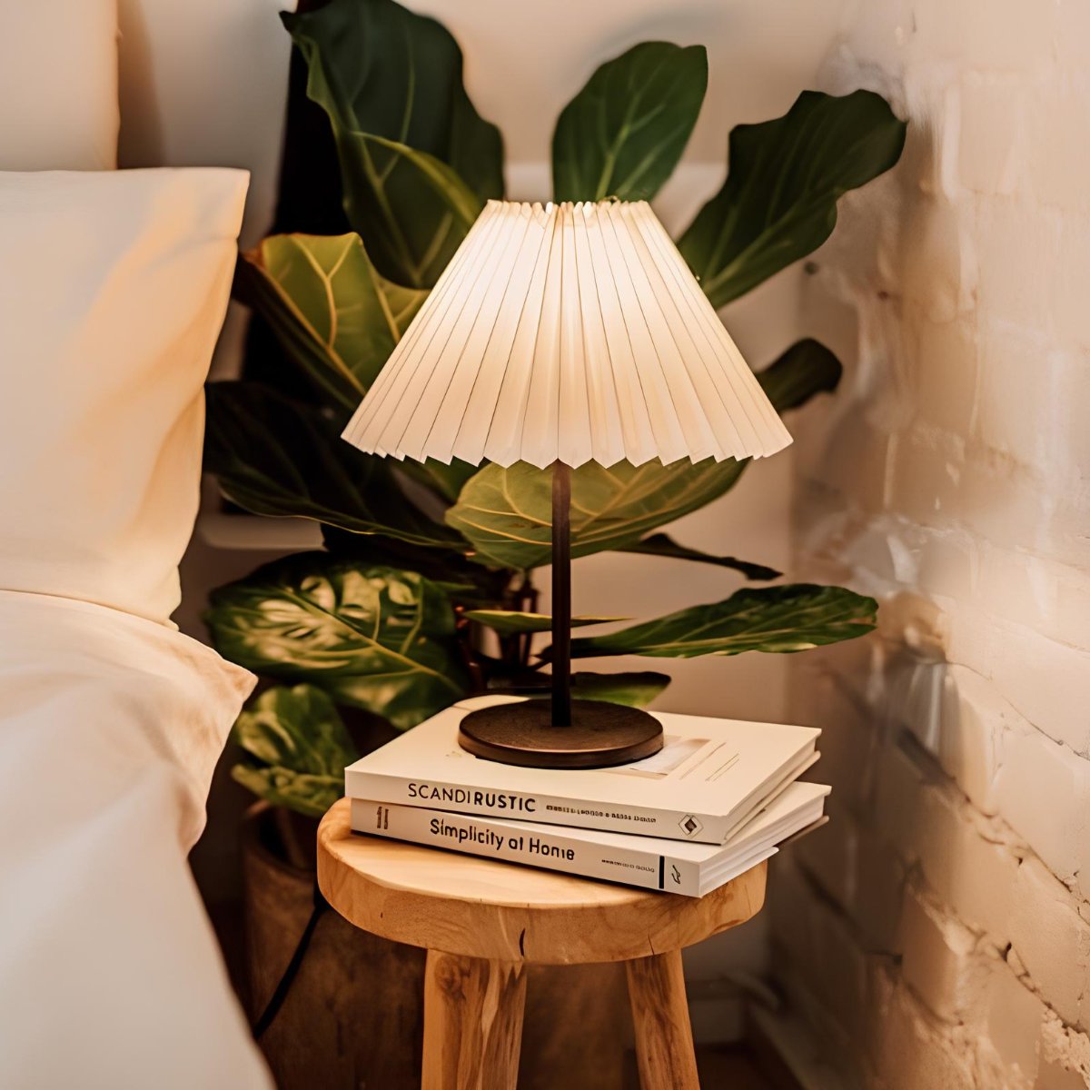 Lampa Stołowa Szklana z Plisowanym Abażurem | Regulowane LED, Stabilna Podstawa do Salonu 4