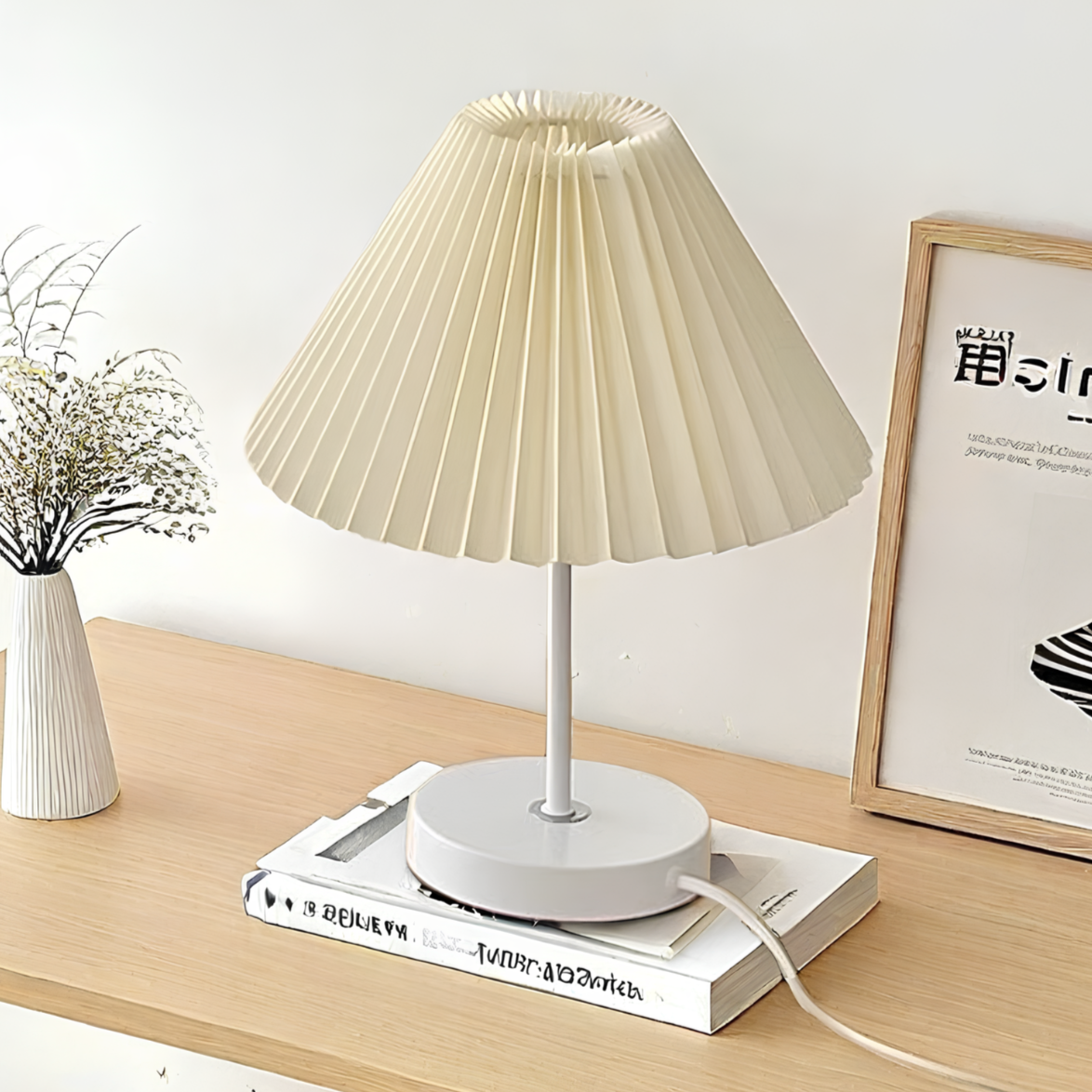 Lampa Stołowa Szklana z Plisowanym Abażurem | Regulowane LED, Stabilna Podstawa do Salonu 6