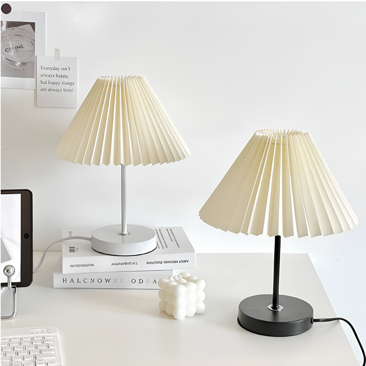 Lampa Stołowa Szklana z Plisowanym Abażurem | Regulowane LED, Stabilna Podstawa do Salonu 8