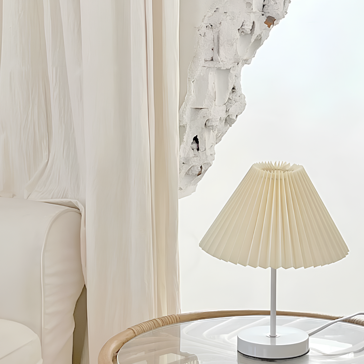 Lampa Stołowa Szklana z Plisowanym Abażurem | Regulowane LED, Stabilna Podstawa do Salonu 9