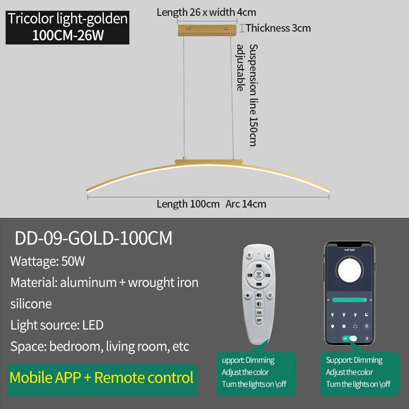 Lampa Wisząca LED 100 cm | Regulowana Jasność | Idealna do Salonu i Jadalni 9