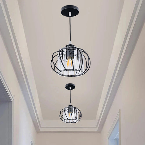 Lampa Wisząca Szklana Kula z Metalową Ramą – Nowoczesna Lampa do Salonu, Korytarza i Sypialni 0