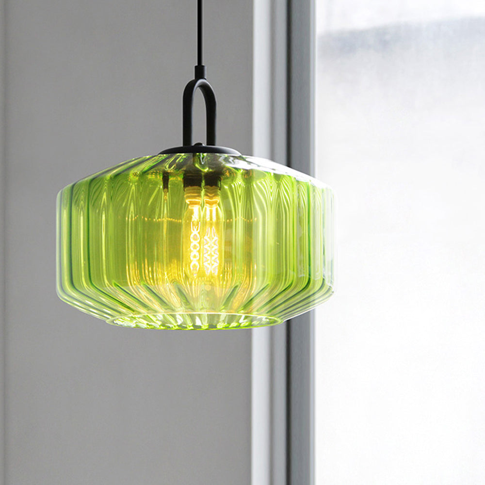 Lampa Wisząca Szklana Prążkowana Zielona – Elegancka Lampa do Salonu i Jadalni, Oświetlenie Nad Stół 2