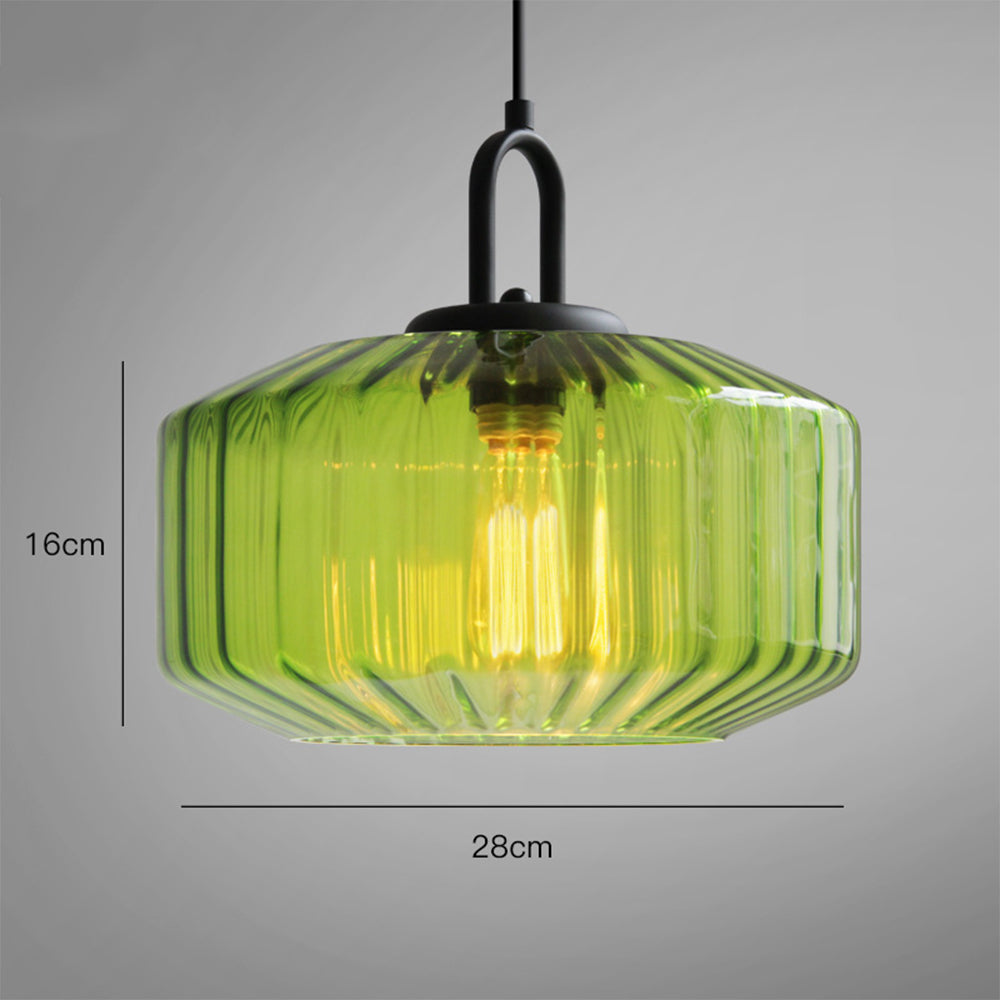 Lampa Wisząca Szklana Prążkowana Zielona – Elegancka Lampa do Salonu i Jadalni, Oświetlenie Nad Stół 3