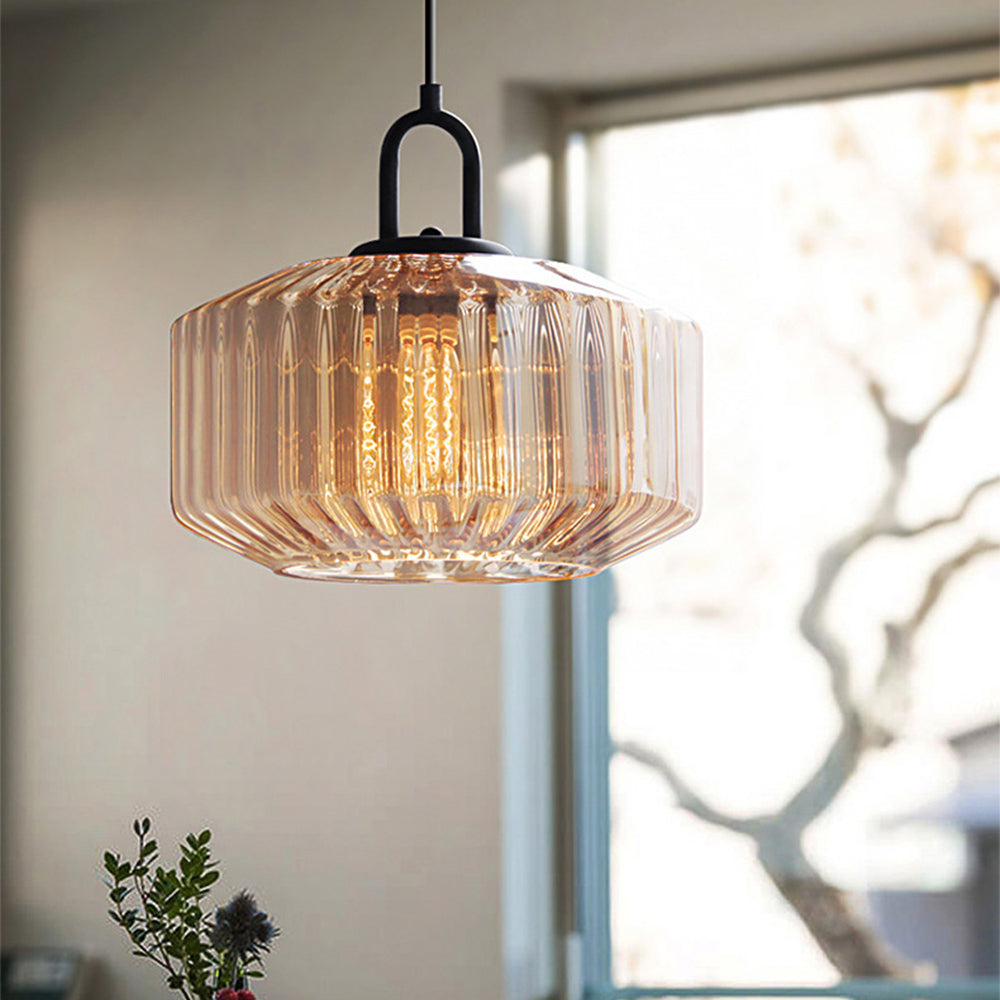 Lampa Wisząca Szklana Prążkowana Zielona – Elegancka Lampa do Salonu i Jadalni, Oświetlenie Nad Stół 5