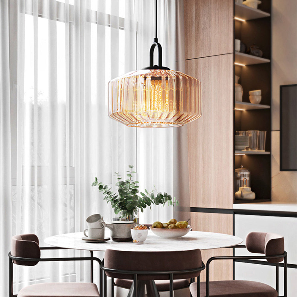 Lampa Wisząca Szklana Prążkowana Zielona – Elegancka Lampa do Salonu i Jadalni, Oświetlenie Nad Stół 6