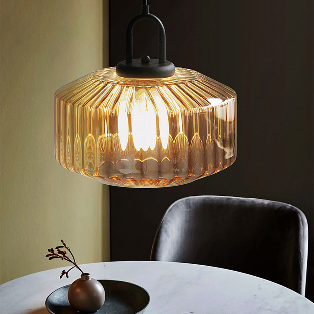 Lampa Wisząca Szklana Prążkowana Zielona – Elegancka Lampa do Salonu i Jadalni, Oświetlenie Nad Stół 7