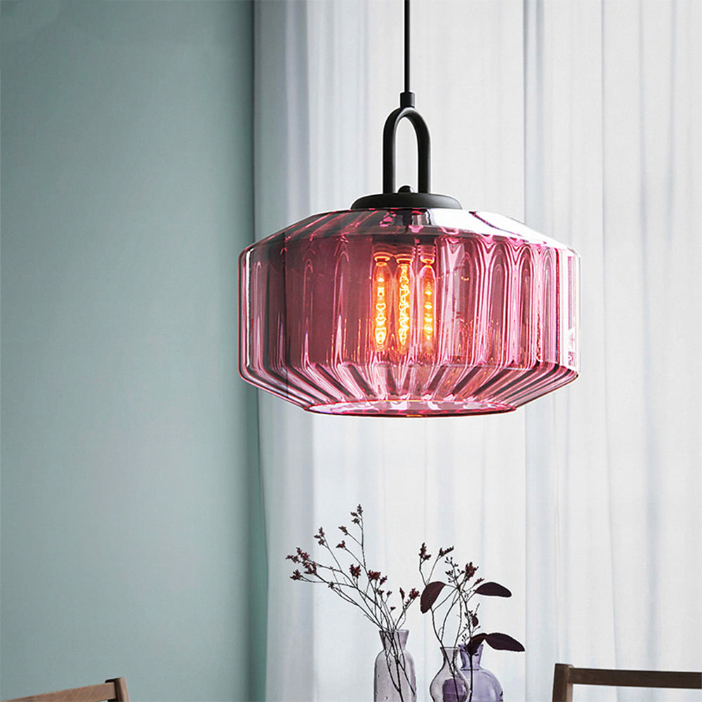 Lampa Wisząca Szklana Prążkowana Zielona – Elegancka Lampa do Salonu i Jadalni, Oświetlenie Nad Stół 9