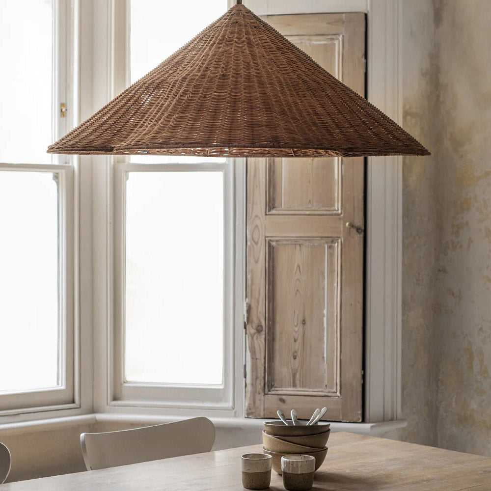 Lampa Wisząca z Rattanu, Pleciona Lampa do Salonu z Regulowaną Wysokością - Rustykalny Żyrandol do Wnętrz 1