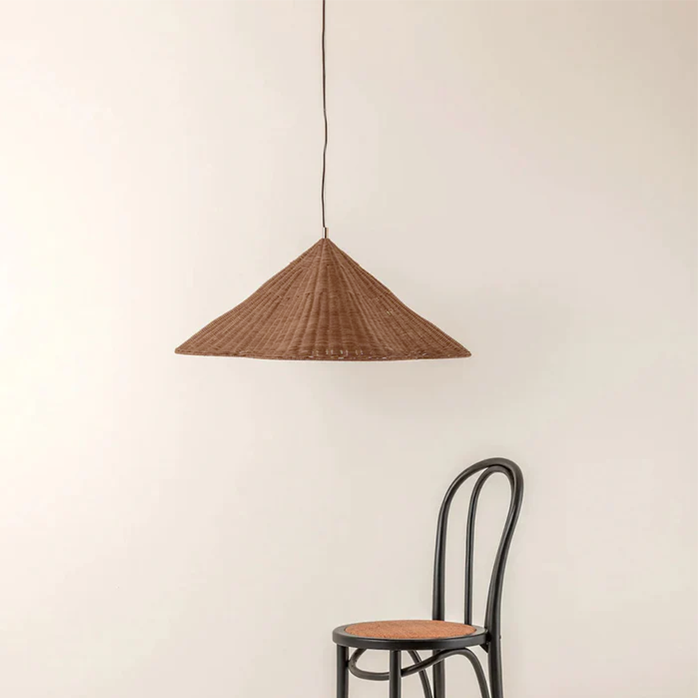 Lampa Wisząca z Rattanu, Pleciona Lampa do Salonu z Regulowaną Wysokością - Rustykalny Żyrandol do Wnętrz 2