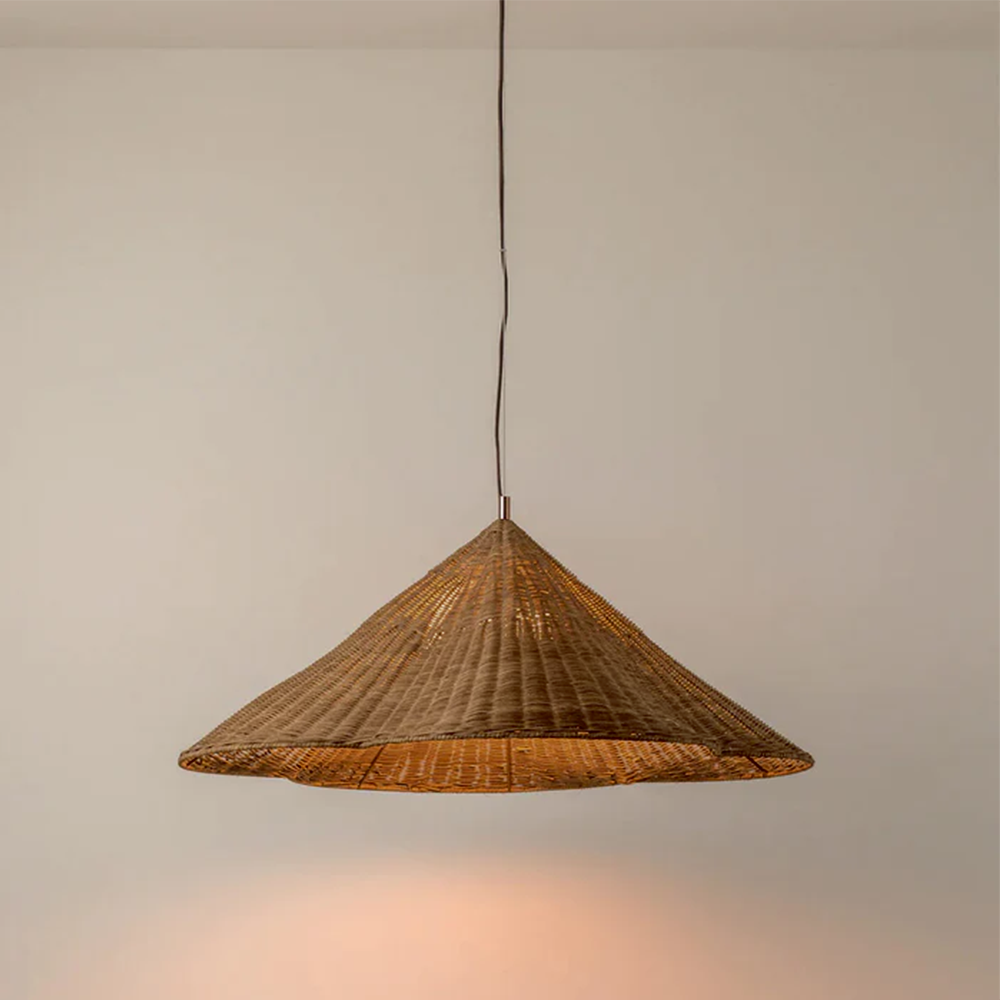 Lampa Wisząca z Rattanu, Pleciona Lampa do Salonu z Regulowaną Wysokością - Rustykalny Żyrandol do Wnętrz 3