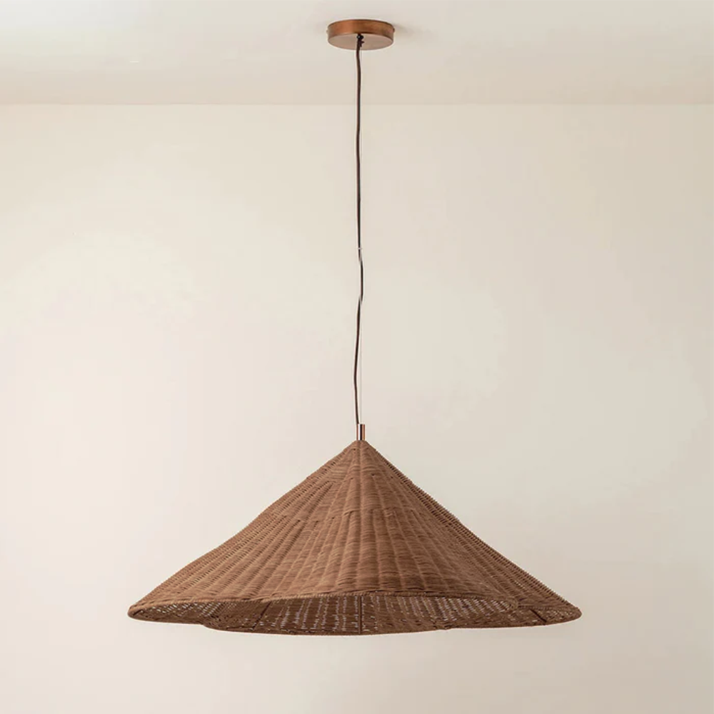 Lampa Wisząca z Rattanu, Pleciona Lampa do Salonu z Regulowaną Wysokością - Rustykalny Żyrandol do Wnętrz 4