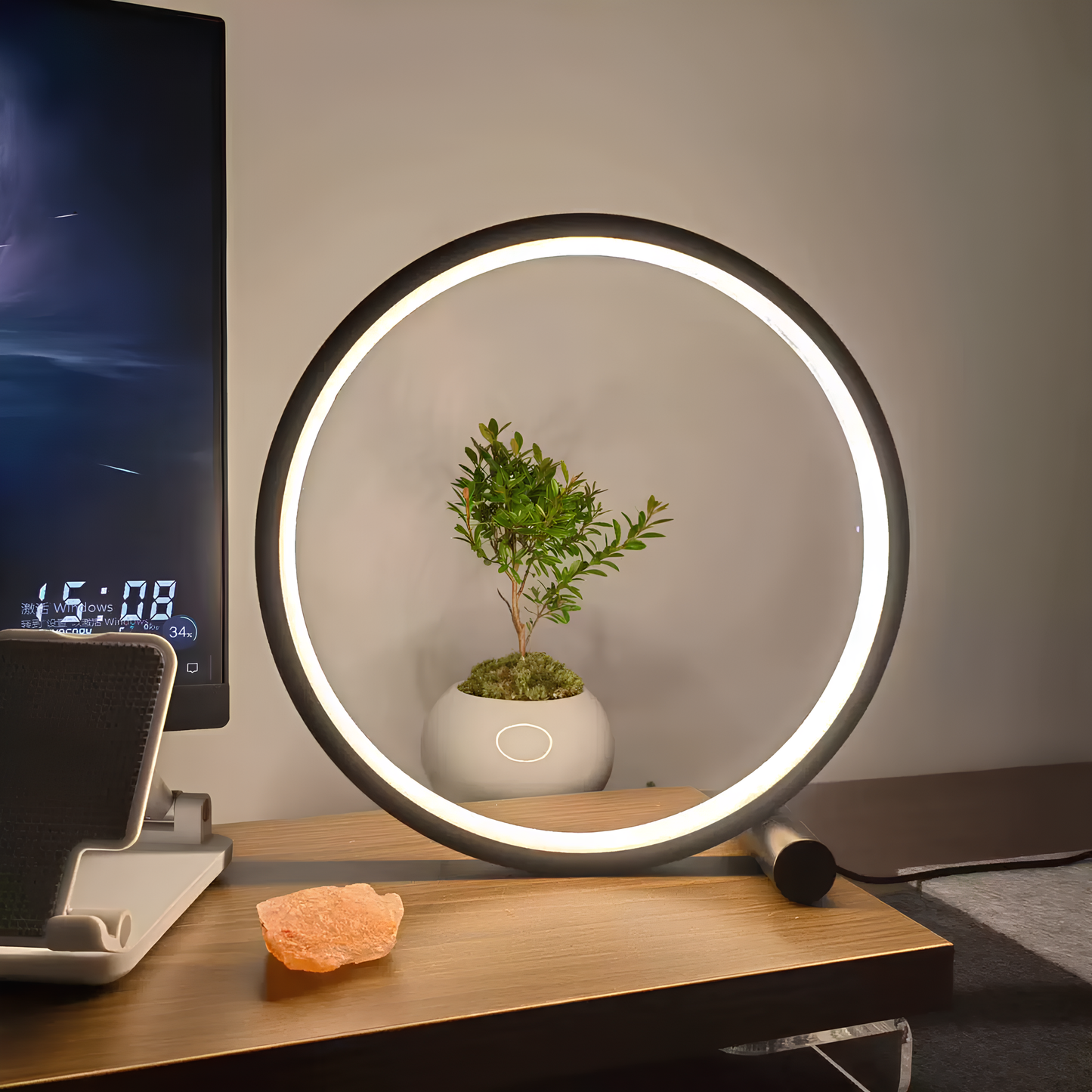 Lampka Nocna LED Halo | Dimmable, Minimalistyczna Lampa do Sypialni, 25 cm 2