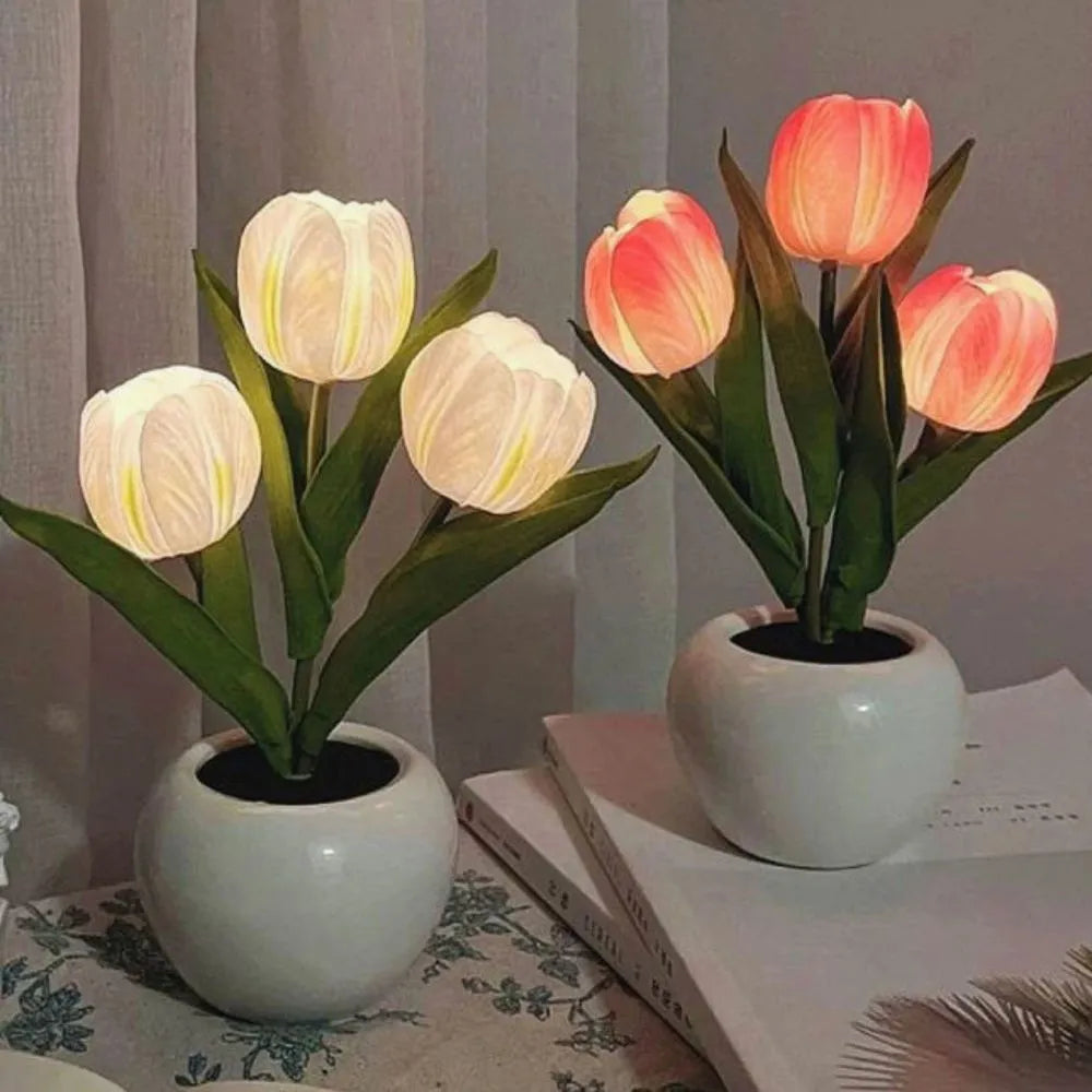 Lampka Nocna Tulipan | Realistyczny Design, Ciepłe Oświetlenie, Zasilana na Baterie lub USB 2