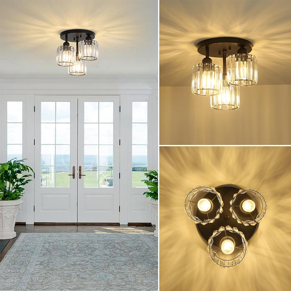 Nowoczesna Kryształowa Lampa Sufitowa Półplafonowa 3x E27 25cm – Elegancka Lampa Sufitowa do Sypialni i Salonu 3