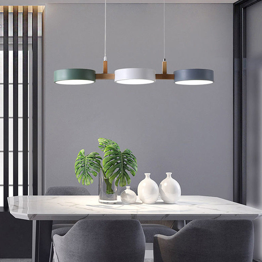Nowoczesna Płaska Lampa Sufitowa LED z Żelaza i Drewna – Styl Nordic do Kuchni i Jadalni, Idealna do Salonów 2