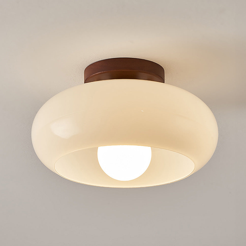 Szklana Lampa Sufitowa z Drewnianymi Akcentami – Kremowa Vintage do Korytarzy i Przedsionków 1