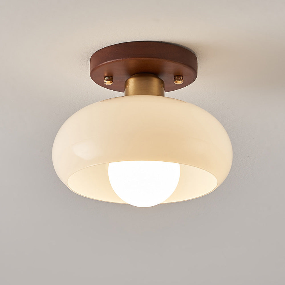Szklana Lampa Sufitowa z Drewnianymi Akcentami – Kremowa Vintage do Korytarzy i Przedsionków 2