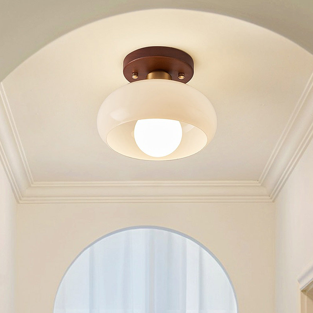 Szklana Lampa Sufitowa z Drewnianymi Akcentami – Kremowa Vintage do Korytarzy i Przedsionków 5
