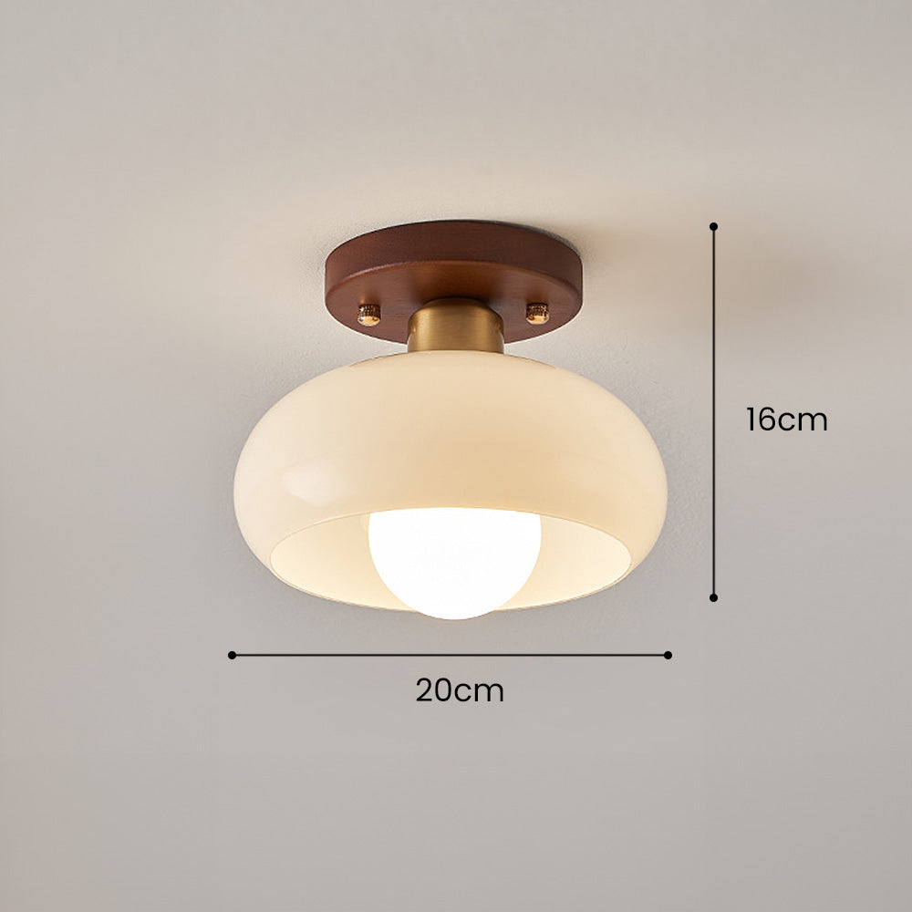 Szklana Lampa Sufitowa z Drewnianymi Akcentami – Kremowa Vintage do Korytarzy i Przedsionków 7