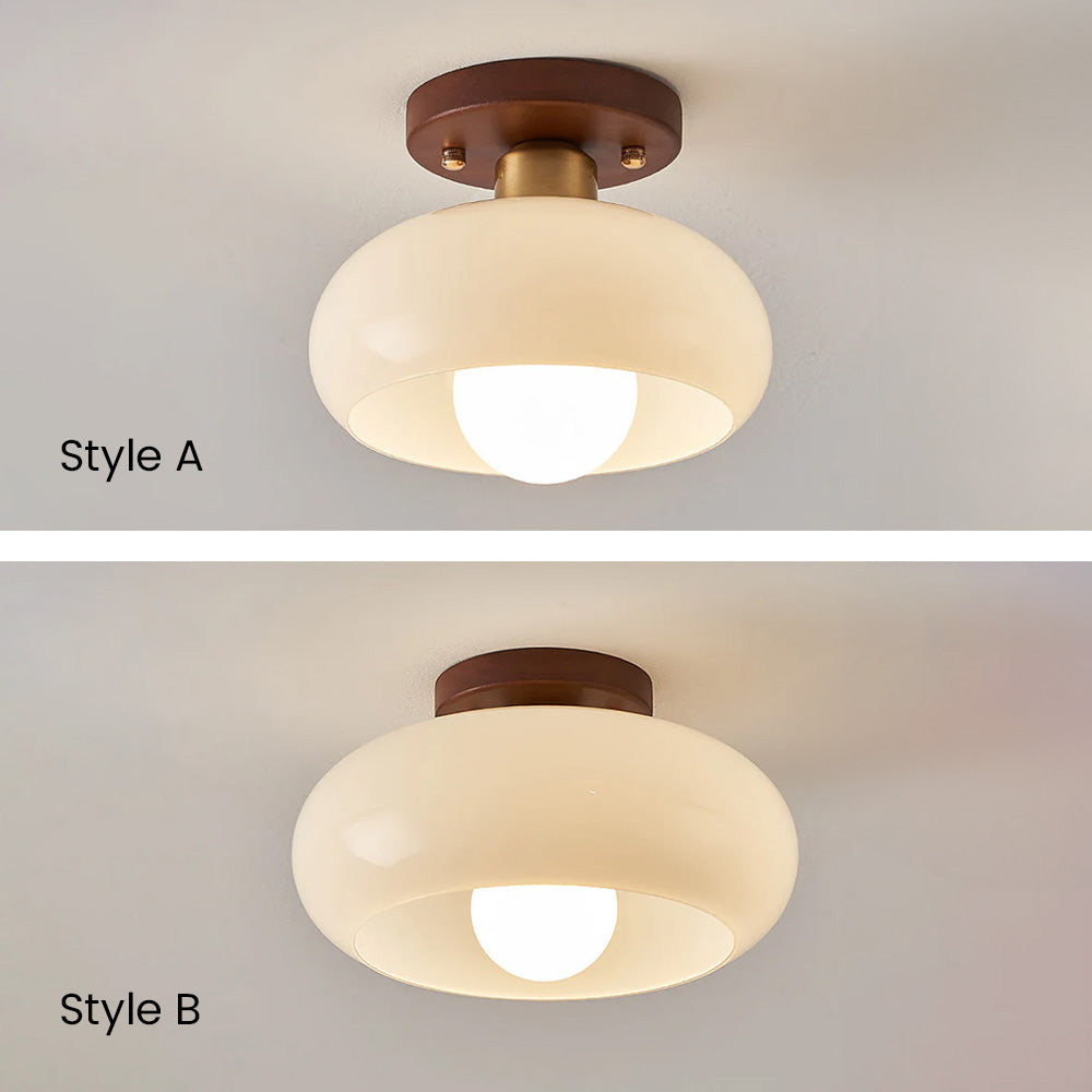 Szklana Lampa Sufitowa z Drewnianymi Akcentami – Kremowa Vintage do Korytarzy i Przedsionków 8