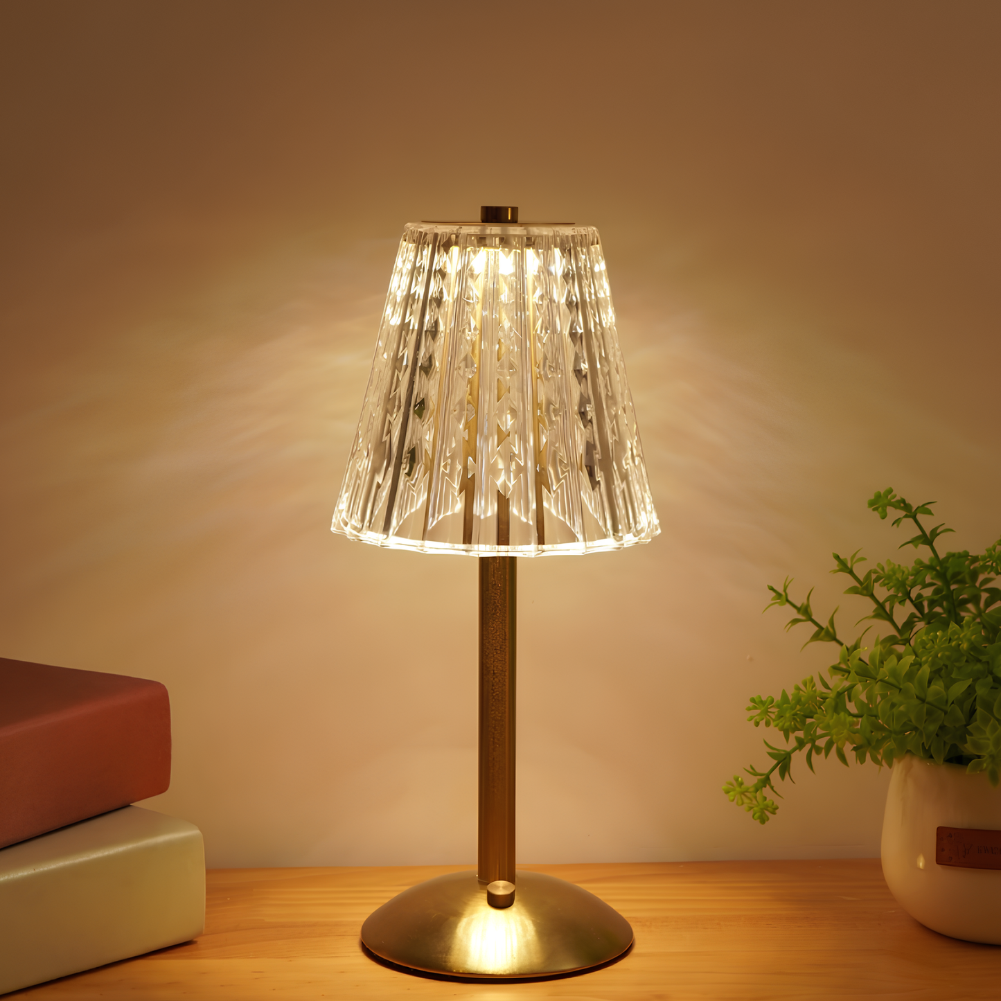 Złota Lampa Stołowa Bezprzewodowa z Kryształami | Regulowana Jasność, Elegancki Design do Salonu 3