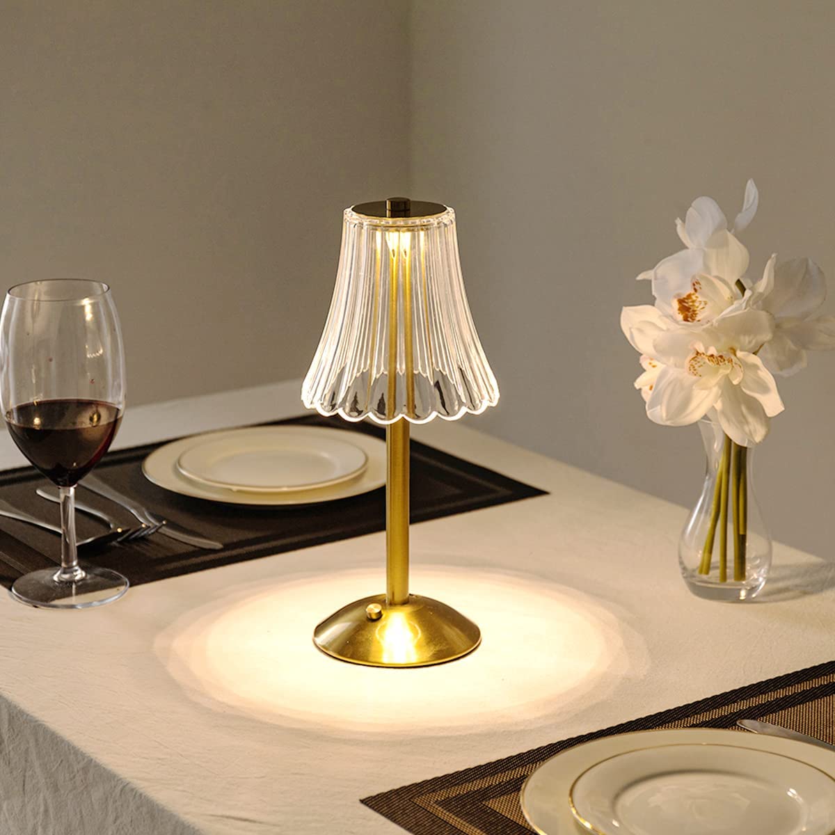 Złota Lampa Stołowa Bezprzewodowa z Kryształami | Regulowana Jasność, Elegancki Design do Salonu 5