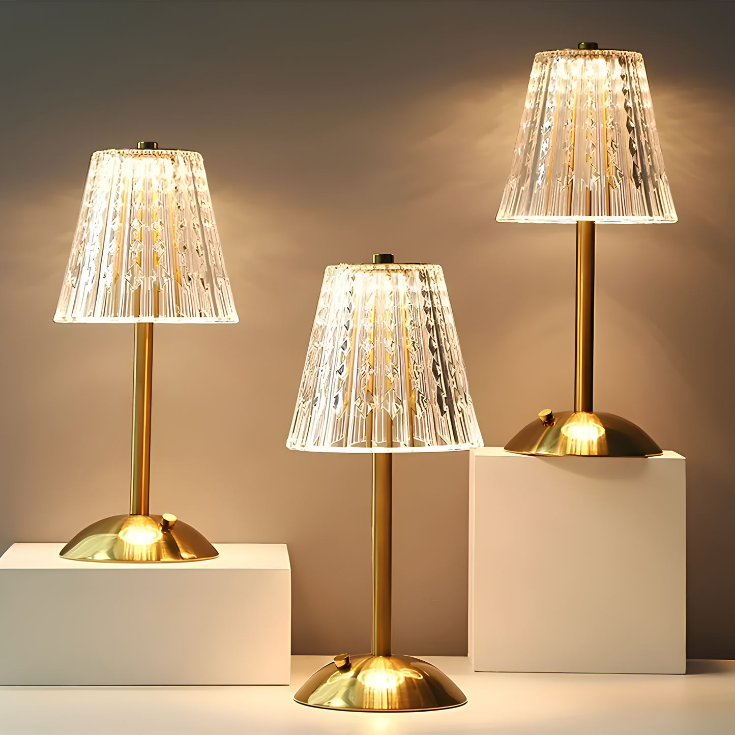 Złota Lampa Stołowa Bezprzewodowa z Kryształami | Regulowana Jasność, Elegancki Design do Salonu 7