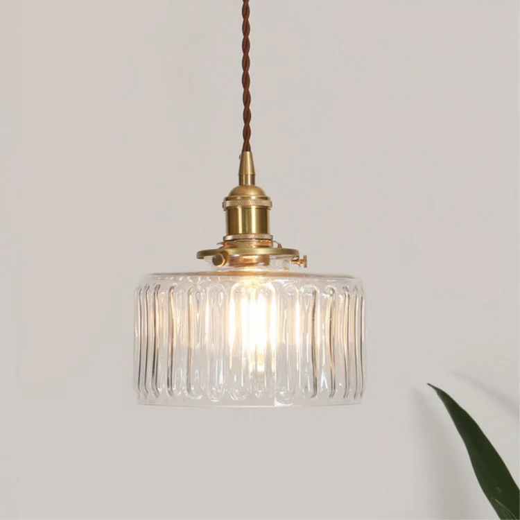 Japońska vintage mosiężno-szklana okrągła lampa wisząca