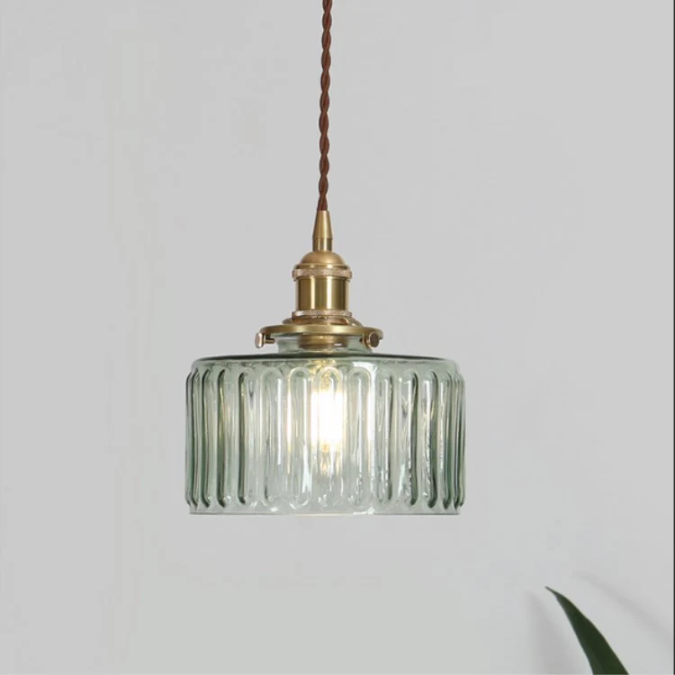 Japońska vintage mosiężno-szklana okrągła lampa wisząca