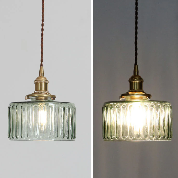 Japońska vintage mosiężno-szklana okrągła lampa wisząca
