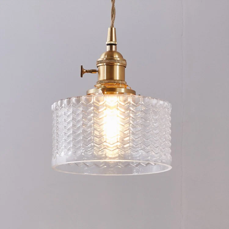 Japońska vintage mosiężno-szklana okrągła lampa wisząca
