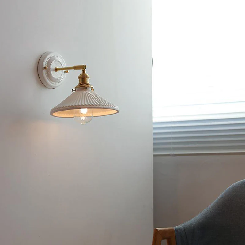Vintage Japońska Ceramiczna Mosiężna 1-Punktowa Lampa Ścienna