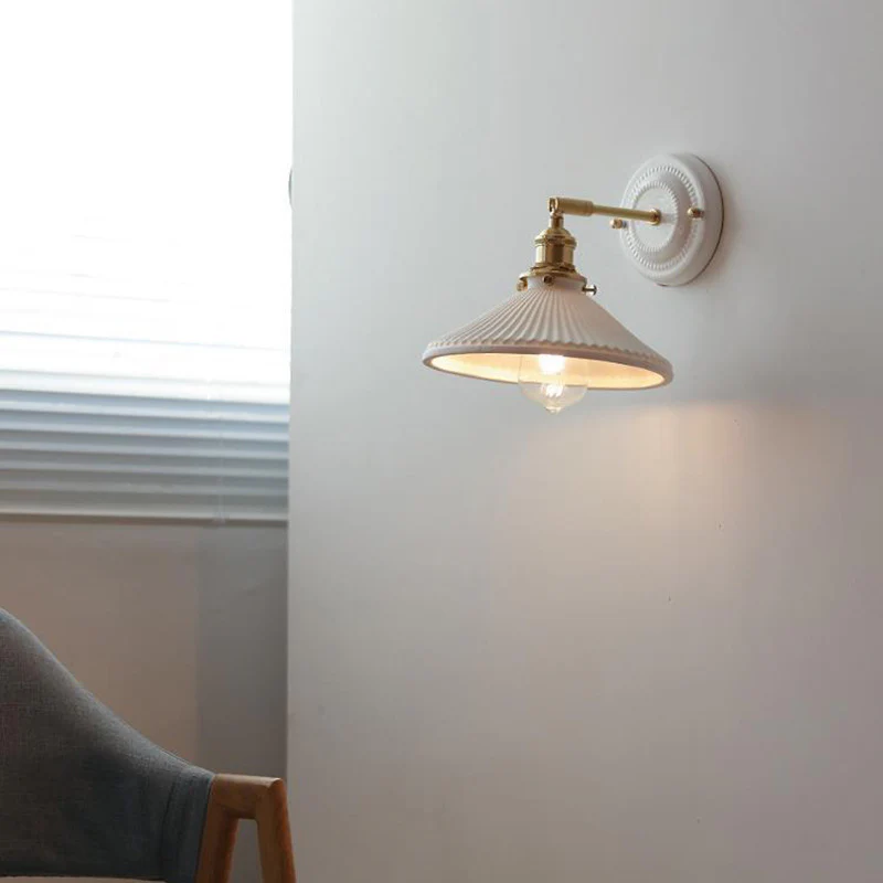 Vintage Japońska Ceramiczna Mosiężna 1-Punktowa Lampa Ścienna